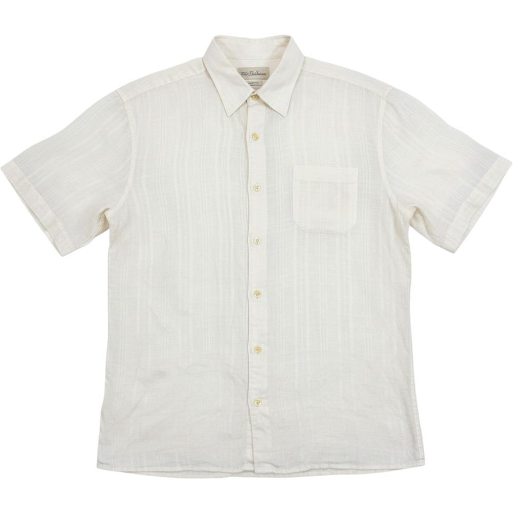 Tommy Bahama Shirt Mens Large White 100% Linen Short Sleeve Button Down Casual L